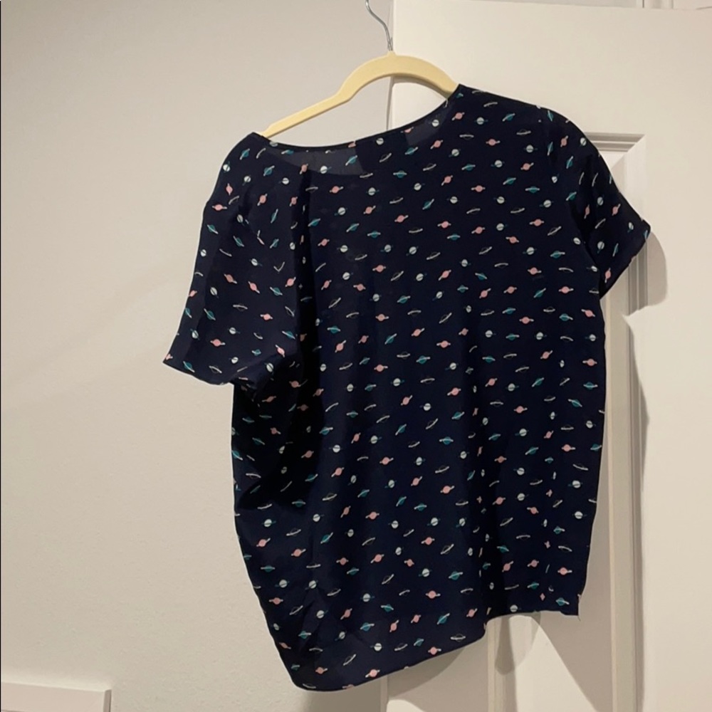 Lulu & Co navy planet silk blouse